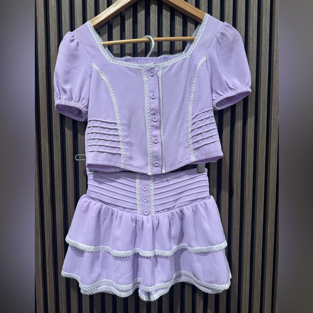 Katie J NYC Lavender Lace-Trim Two-Piece Set size XL, like new